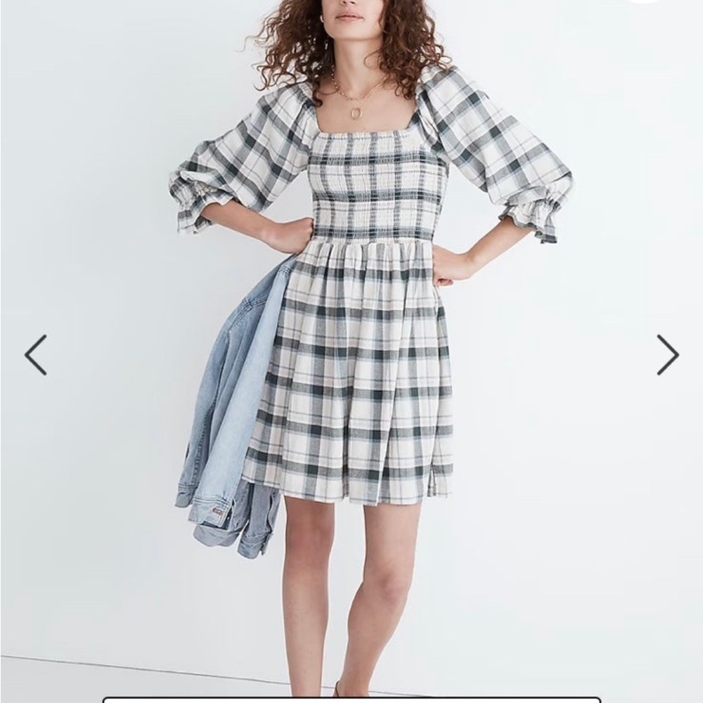 Madewell Lucie Elbow-Sleeve Smocked Mini Dress